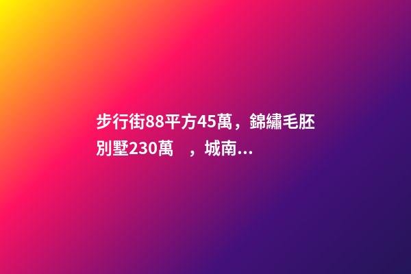 步行街88平方45萬，錦繡毛胚別墅230萬，城南自建房273平帶院165萬